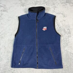 Vintage Timberline Mens Large Fleece Vest Navy Blue US Ski Team Dannon Full Zip